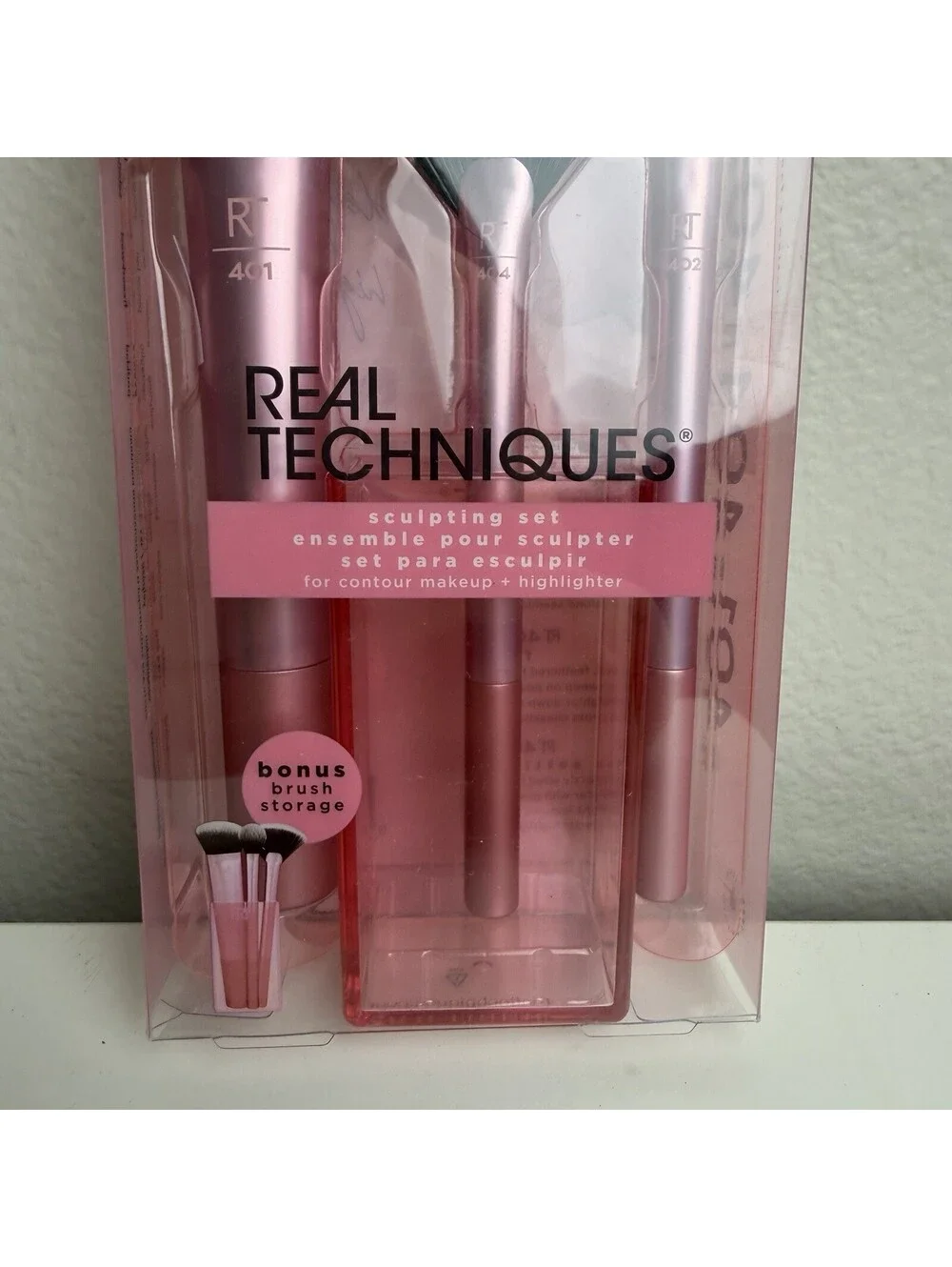 Real Techniques Sculpting Set 3pc Pink Contour Highlighter Brushes + Storage